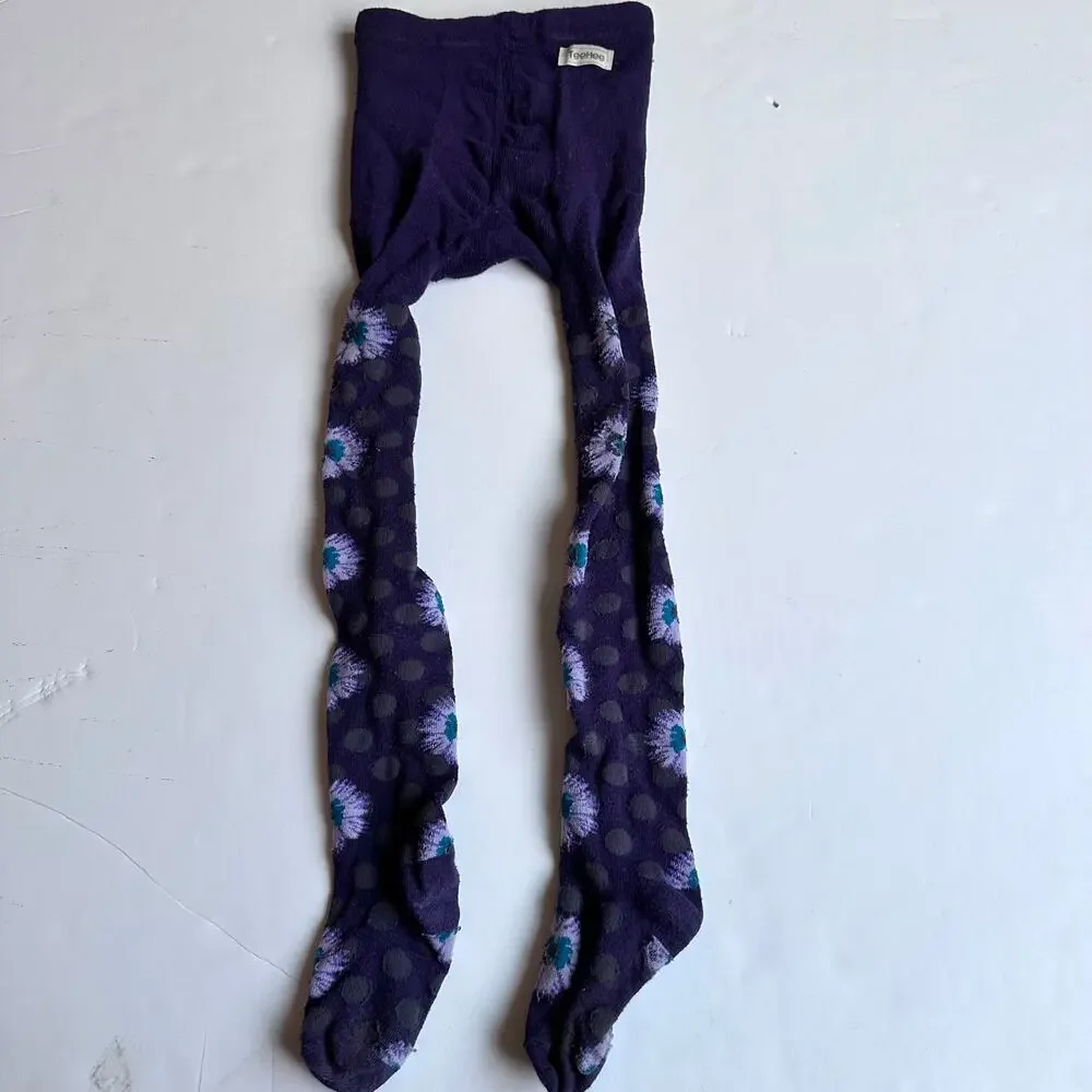 Girls Purple Floral Ribbed Tights Size 6-8 Years
